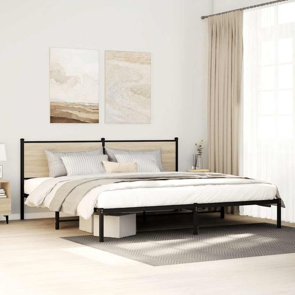vidaXL Kovový posteľný rám bez matraca dub sonoma 193x203 cm