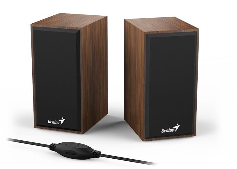 GENIUS repro SP-HF180 Dark Coffee/ 2.0/ 6W/ drevené/ farba tmavé drevo Reproduktory, 2.0, 6W, USB napájenie, 3,5mm jack, drevené, hnedé