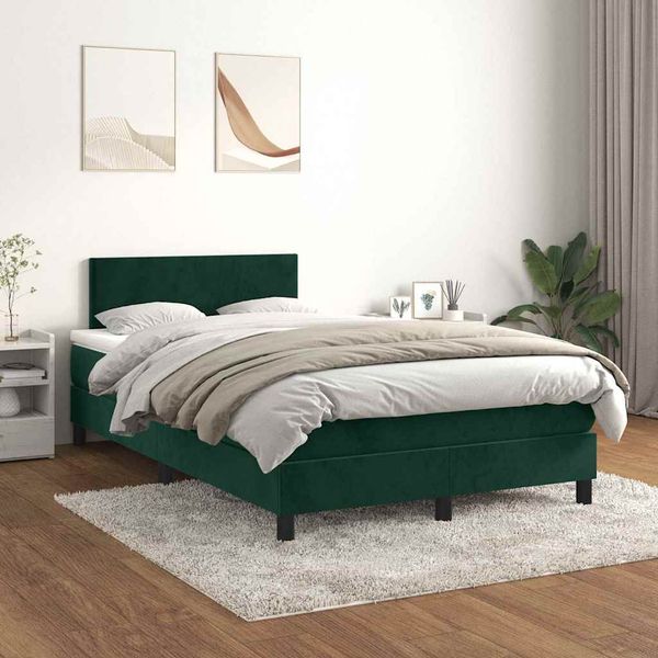 vidaXL Posteľný rám boxsping s matracom tmavozelený 120x200 cm zamat