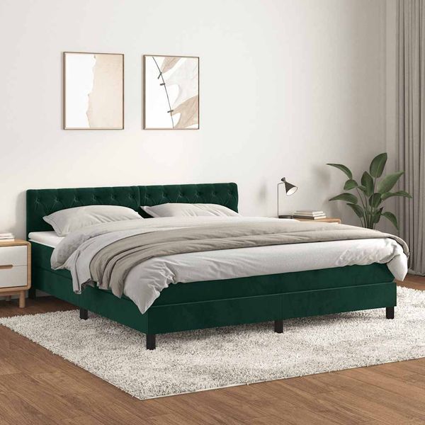 vidaXL Posteľný rám boxsping s matracom tmavozelený 180x200 cm zamat