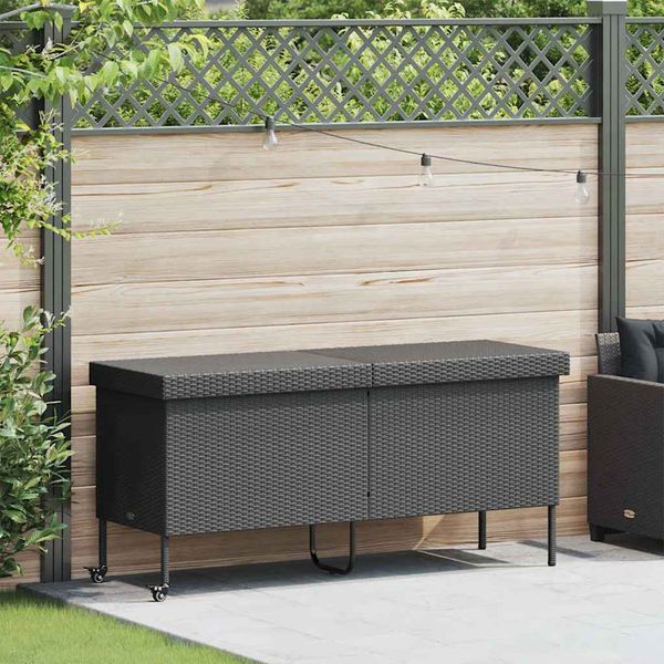 vidaXL Záhradný úložný box s kolieskami čierny 160x55x75 cm polyratan