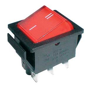 Prepínač kolískový   2pol./6pin  ON-ON 250V/15A červený