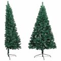 vidaXL Osvetlený umelý polovičný vianočný stromček+gule, zelený 180 cm