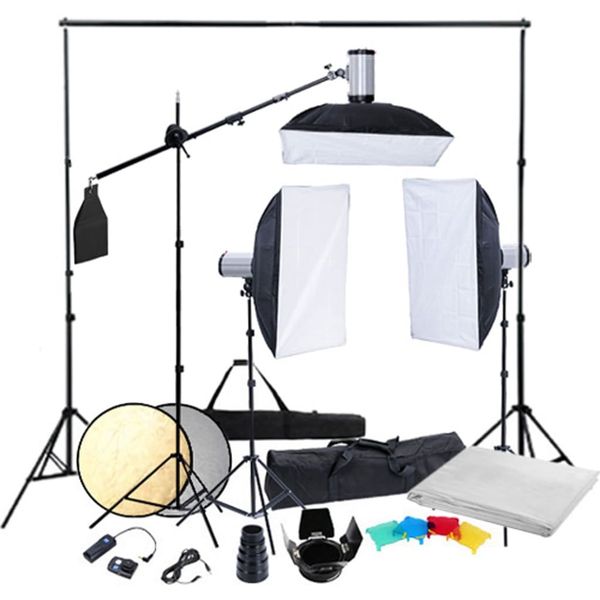 vidaXL Fotografické vybavenie: 3 zábleskové hlavy, statívy a softboxy