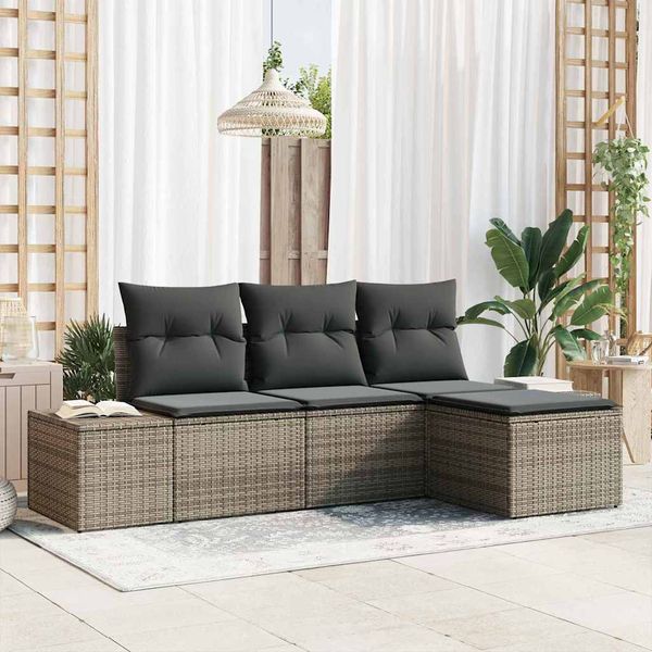 vidaXL Súprava záhradných pohoviek s vankúšom 4 pcs Sivá polyratan