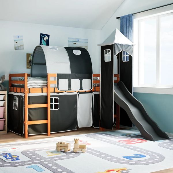 vidaXL Detská vyvýšená posteľ veža bielo-čierna 90x200 cm borovica