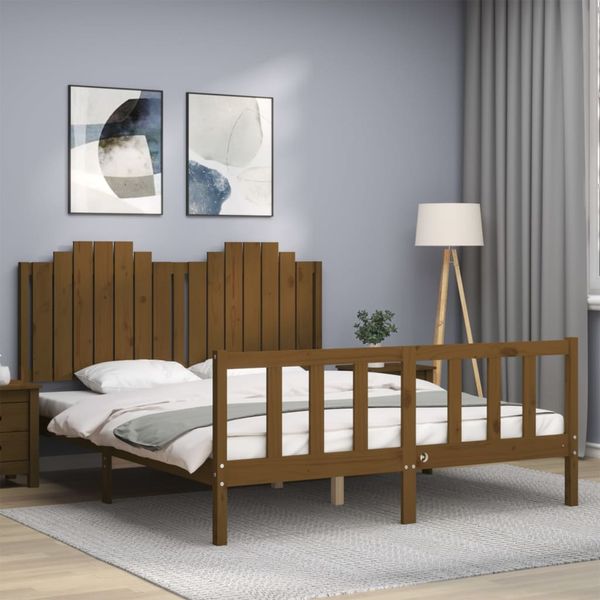 vidaXL Posteľný rám s čelom medovo hnedý King Size masívne drevo