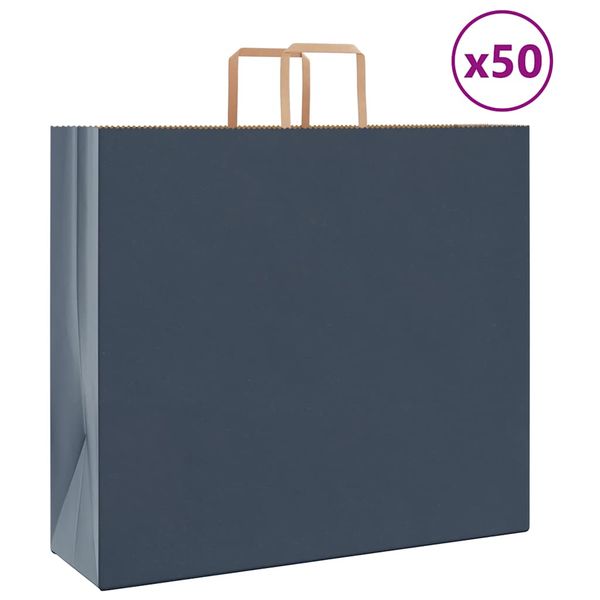 vidaXL Papierové tašky 50 ks s rúčkami, modré, 54x15x49 cm