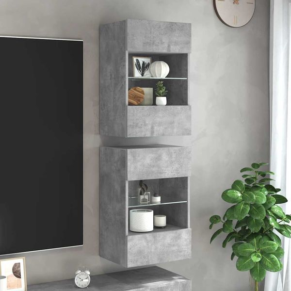 vidaXL Nástenné skrinky s LED osvetlením pre TV 2ks betón.sivé 40x30x60,5 cm