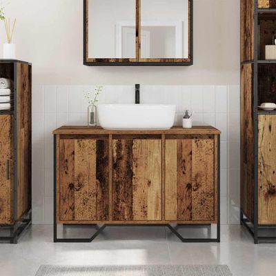 vidaXL Kabinet pod umývadlo Iný s dverami Staré drevo 91 x 35 x 60 cm