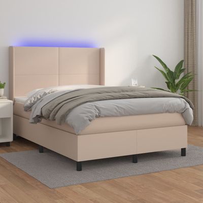 vidaXL Boxspring posteľ matrac a LED kapučínová 140x200 cm umelá koža