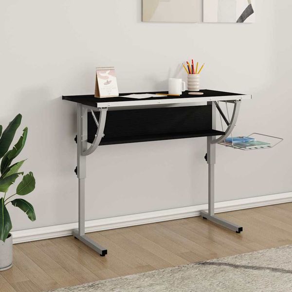 vidaX Písací stôl čierny a sivý 110x53x(58-87)cm spracované drevo oceľ