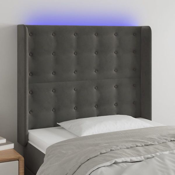 vidaXL Čelo postele s LED tmavosivé 103x16x118/128 cm zamat