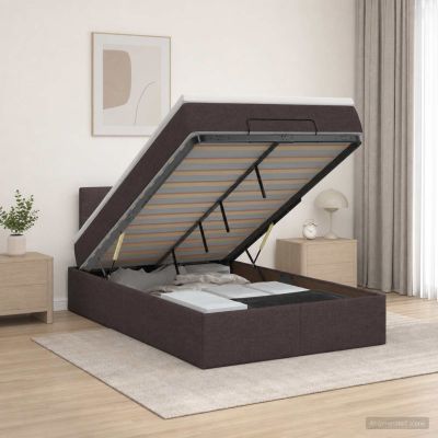 vidaXL Ottoman posteľ s matracom a LED Tmavohnedá 120 x 190 cm Látka