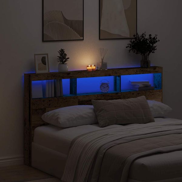 vidaXL Skrinka na čelo postele s LED staré drveo 180x17x102 cm