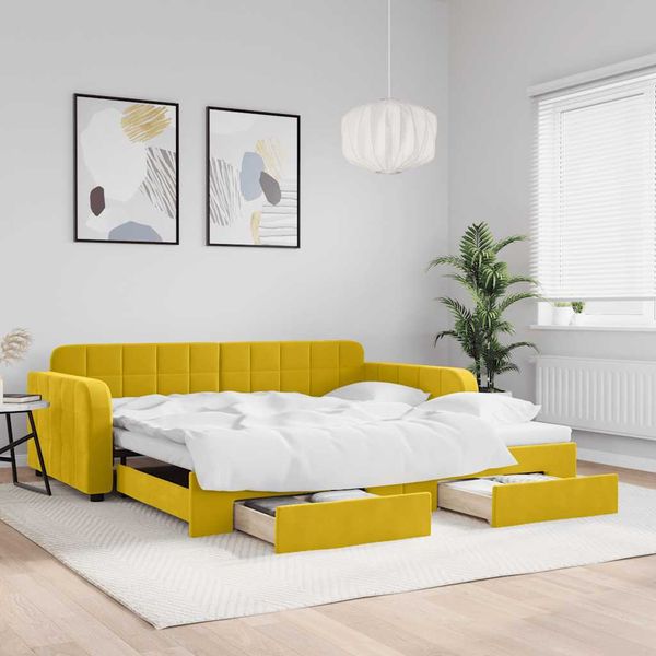 vidaXL Rozkladacia denná posteľ so zásuvkami žltá 100x200 cm zamat
