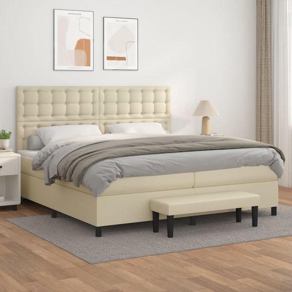 vidaXL Boxspring posteľ s matracom krémová 200x200 cm umelá koža