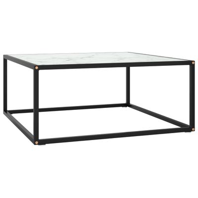 vidaXL Konferenčný stolík, čierny, biele mramorové sklo 80x80x35 cm