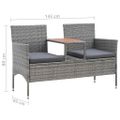 vidaXL 2-miestna záhradná lavica s čajovým stolíkom 143 cm polyratan sivá