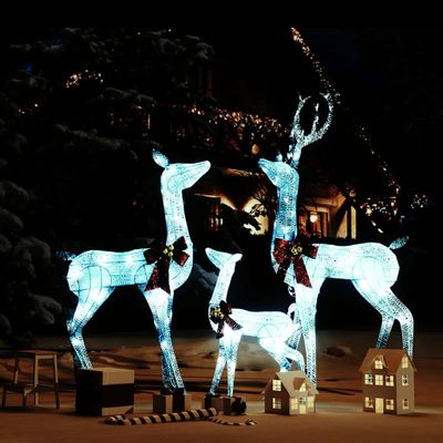 vidaXL Vianočná dekorácia sobia rodinka, bielo strieborná 201 LED