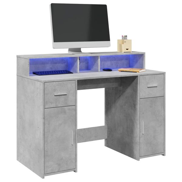 vidaXL Stôl s LED svetlami betónovo sivý 120x55x91 cm kompozitné drevo