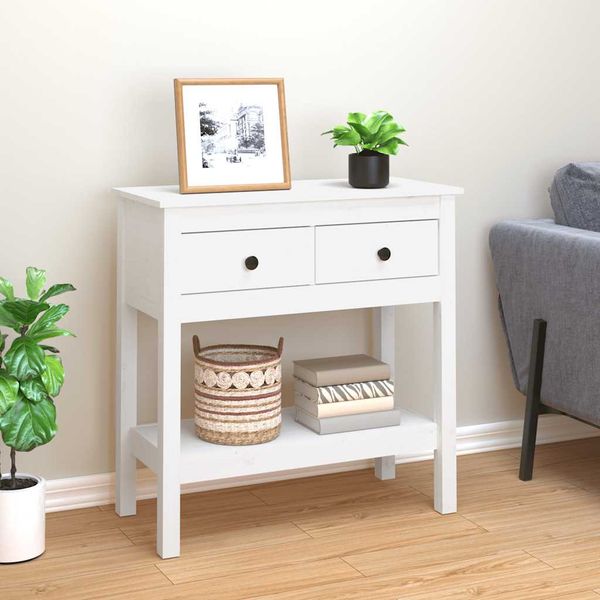 vidaXL Konzolový stolík biely 75x35x75 cm masívne borovicové drevo