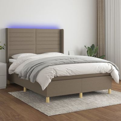 vidaXL Posteľ boxsping s matracom a LED sivohnedá 140x190 cm látka