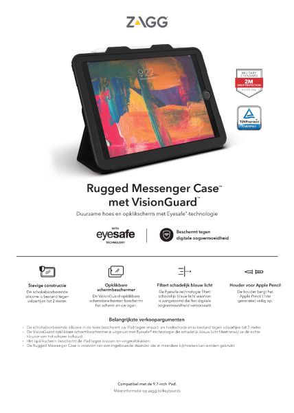 ZAGG klávesnica Rugged Messenger Kryt UK + VG IPad 9.7