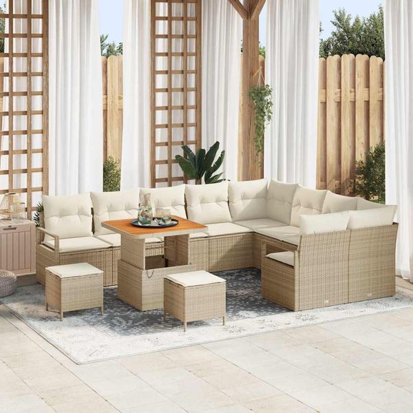 vidaXL Súprava záhradných pohoviek s vankúšom 12 pcs Béžová polyratan