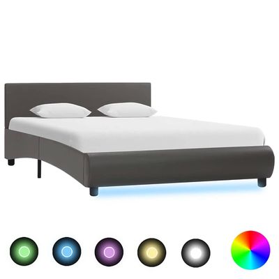 vidaXL Posteľný rám s LED, sivý, umelá koža 120x200 cm