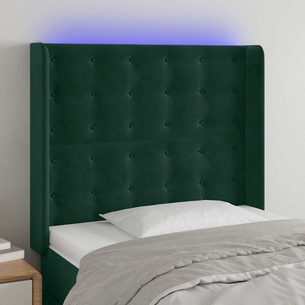 vidaXL Čelo postele s LED tmavozelené 83x16x118/128 cm zamat