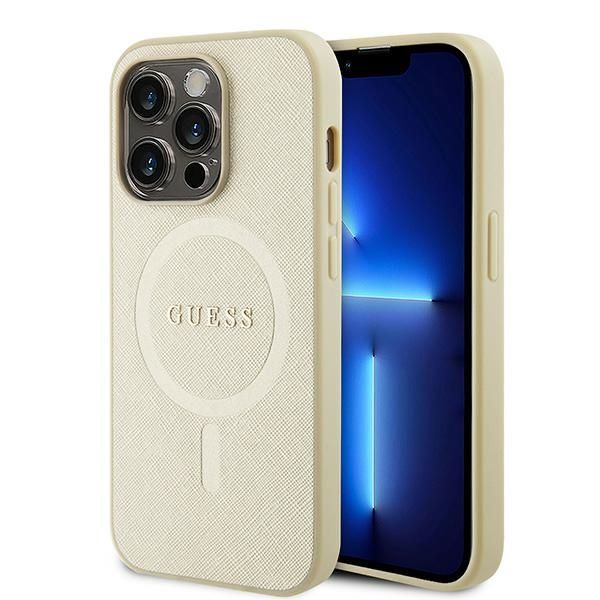 Puzdro Guess pre iPhone 15 Pro Max 6,7" GUHMP15XPSAHMCB zlaté tvrdé puzdro Saffiano MagSafe