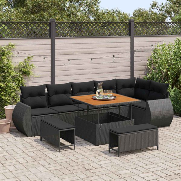 vidaXL Súprava záhradných pohoviek s vankúšom 9 pcs Čierna Poly Ratan