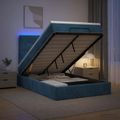 vidaXL Ottoman posteľ s matracom a LED Tmavo modrá 120 x 190 cm Zamat