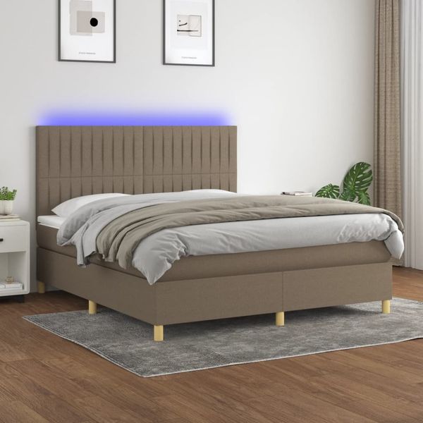 vidaXL Posteľ boxsping s matracom a LED sivohnedá 160x200 cm látka