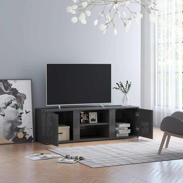 vidaXL TV skrinka, lesklá sivá 120x34x37 cm, drevotrieska