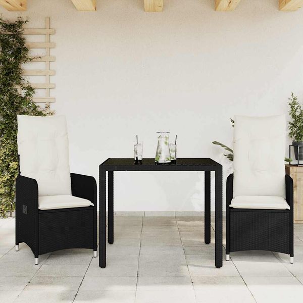 vidaXL 3-dielna záhradná bistro súprava s vankúšmi čierna polyratan