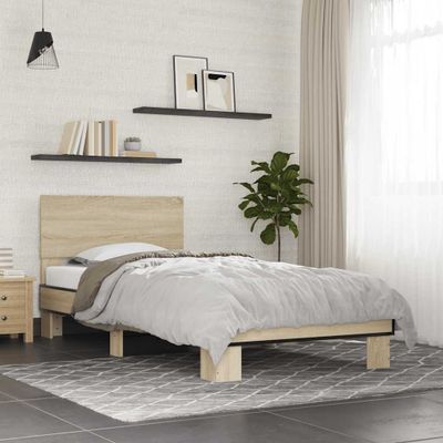 vidaXL Posteľný rám dub sonoma 75x190 cm kompozitné drevo a kov