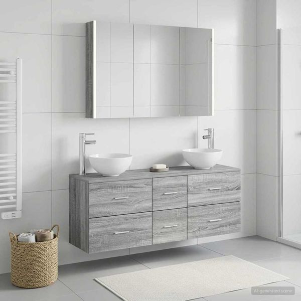 vidaXL Sada kúpeľňového nábytku 4 pcs Sivý Sonoma