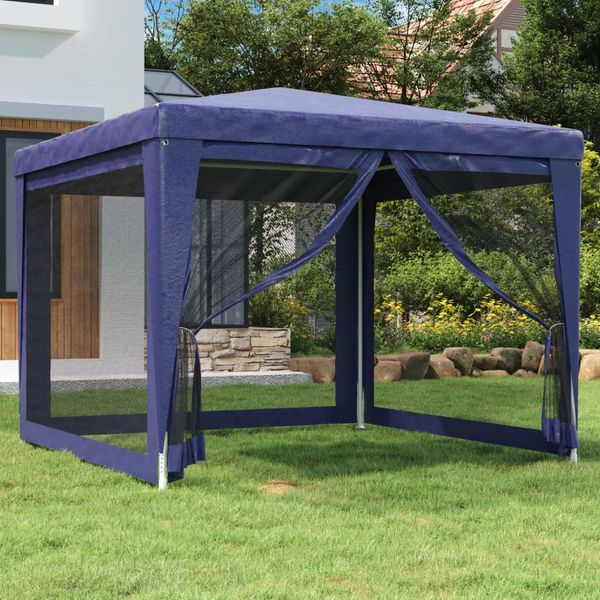 vidaXL Párty stan so 4 sieťkovanými bočnými stenami modrý 3x3 m HDPE