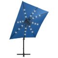 vidaXL Závesný záhradný slnečník s tyčou a LED, azúrový 250 cm