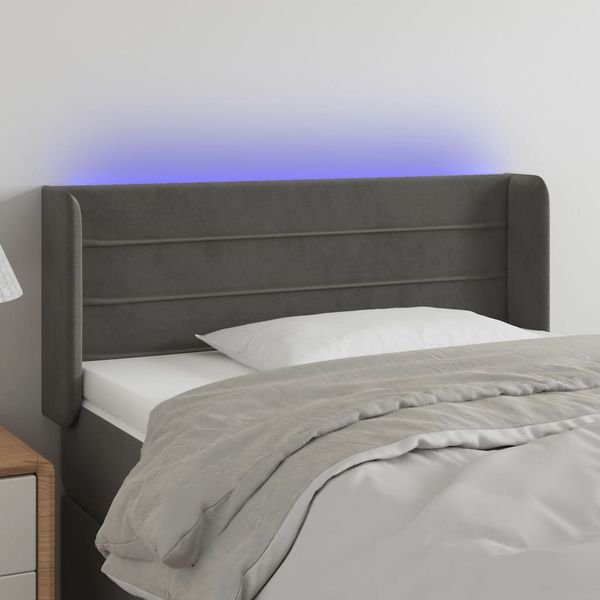 vidaXL Čelo postele s LED tmavosivé 103x16x78/88 cm zamat
