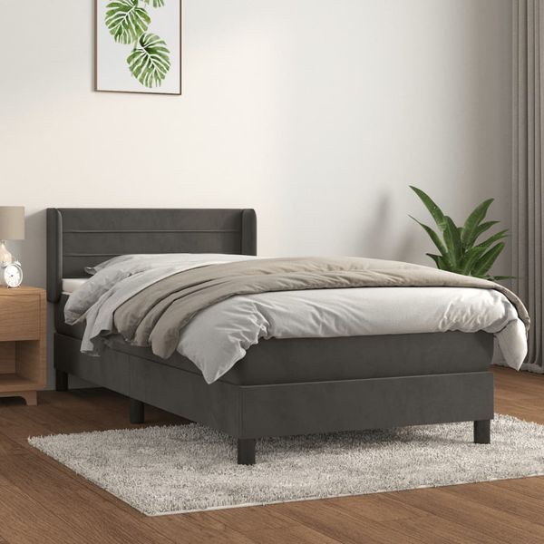 vidaXL Posteľný rám boxspring s matracom tmavosivý 90x190 cm zamat