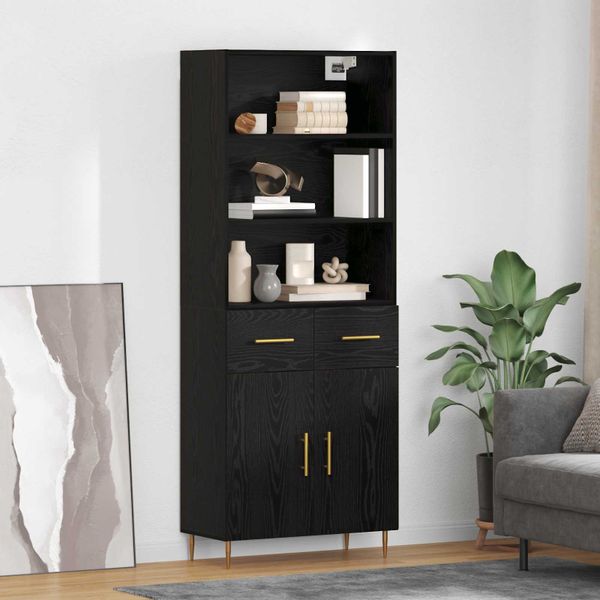 vidaXL Highboard Čierny dub 69,5 x 34 x 180 cm Kompozitné drevo
