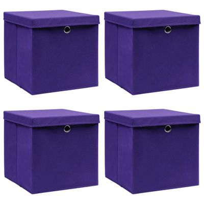 vidaXL Úložné boxy s vekom 4 ks, 28x28x28 cm, fialové