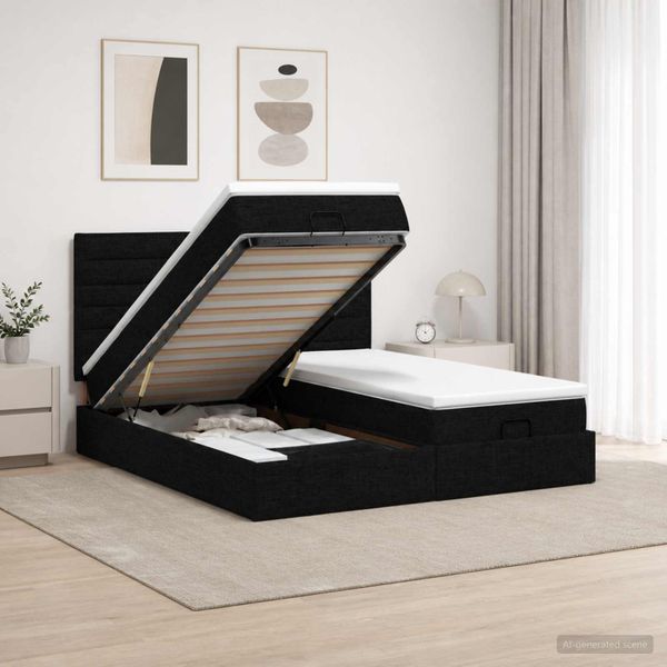 vidaXL Ottoman posteľ s matracom a LED Čierna 180 x 200 cm Látka