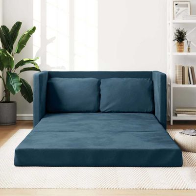vidaXL Podlahová rozkladacia pohovka 2 v 1 modrá 122x204x55 cm zamat