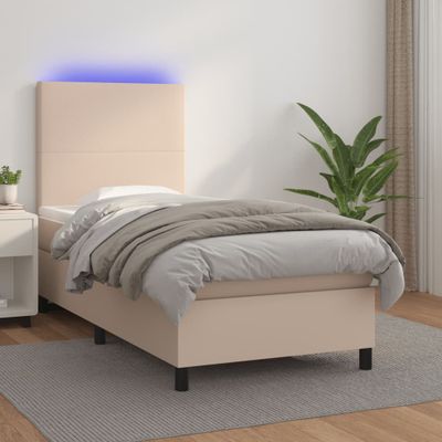 vidaXL Boxspring posteľ matrac a LED kapučínová 90x190 cm umelá koža