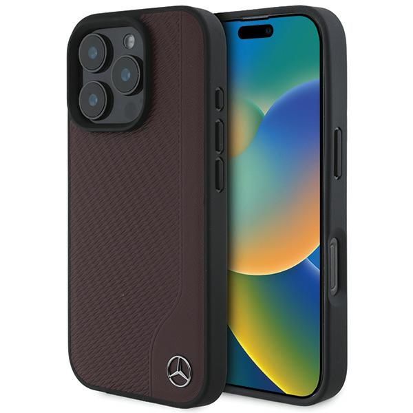 Obal Mercedes pre iPhone 16 Pro Max 6,9" MEHMP16X23RBGVR Hardcase MB Imitácia dreva Koža MagSafe červená