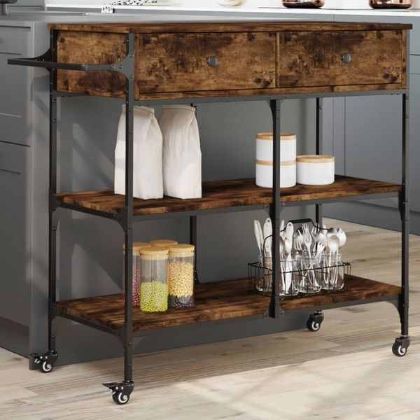 vidaXL Kuchynský vozík dymový dub 105x42x95 cm kompozitné drevo